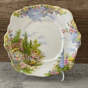 Vintage Royal Albert Kentish Rockery Square Handled Cake Plate 10" England